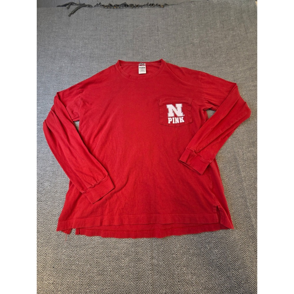 Nebraska Cornhuskers T Shirt Womens M Red Victoria's Secret PINK NCAA Football